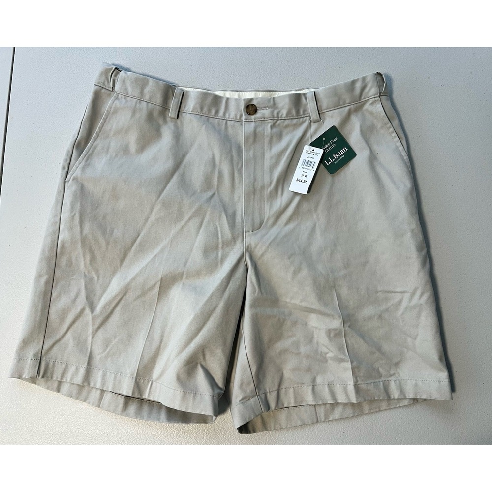 LL Bean Men's Chino Shorts Size 38 Khaki Comfort Waist Pockets Pleated NWT